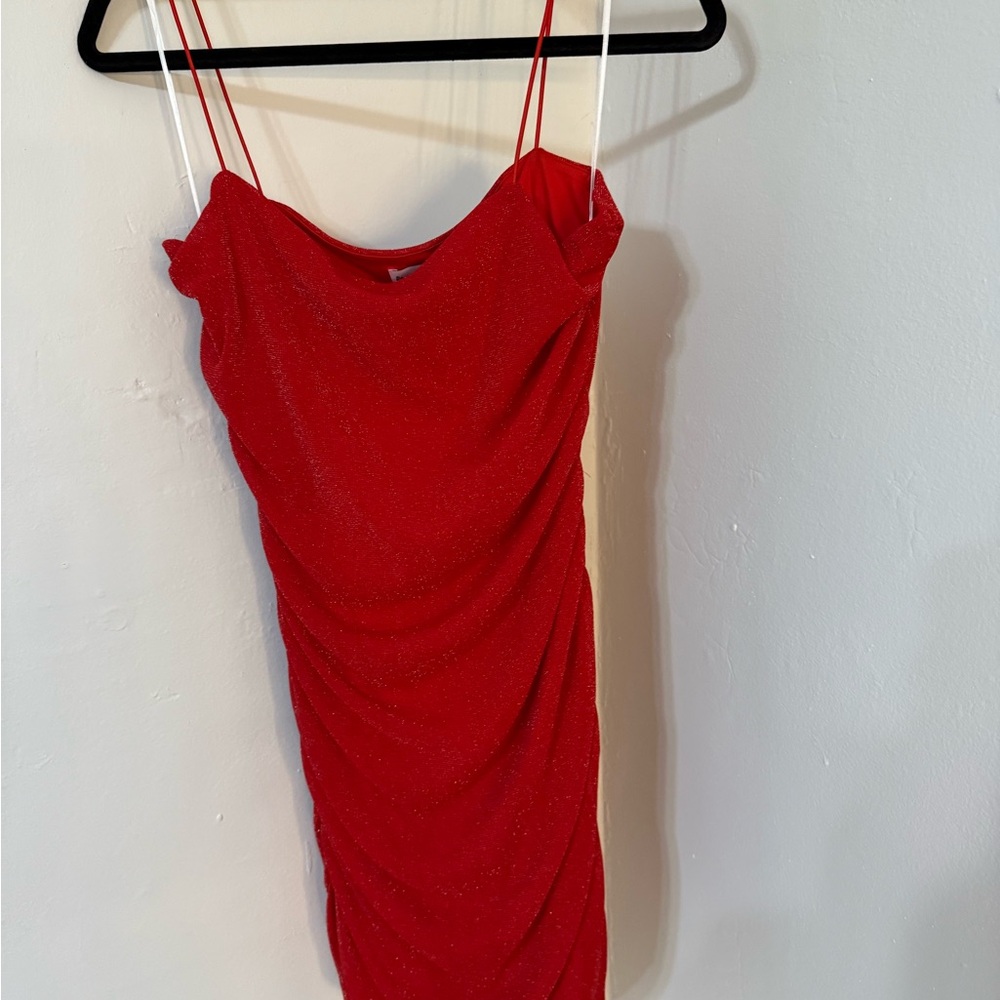 Princess Polly red dress with gold sparkles